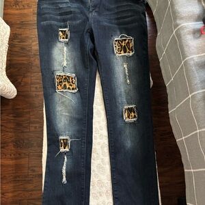 L&B Blue Skinny Jeans with leopard patches